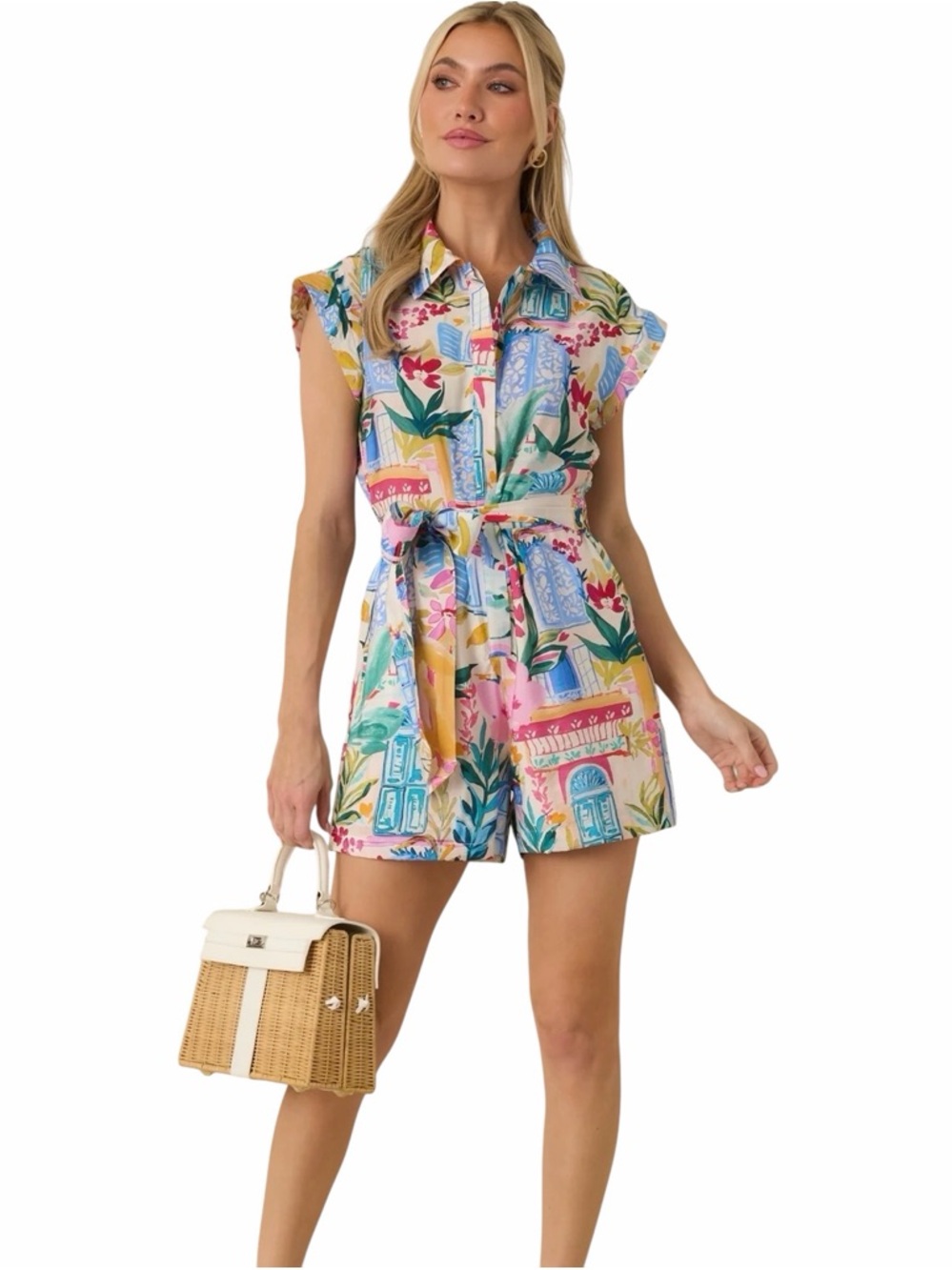 Dress Forum Summer Somewhere Printed Short Sleeve Romper size Small
